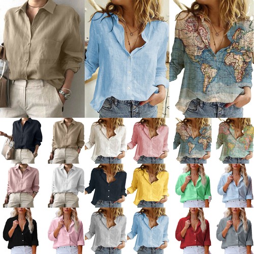 V Neck Linen Cotton Blouse Tee Plus 
