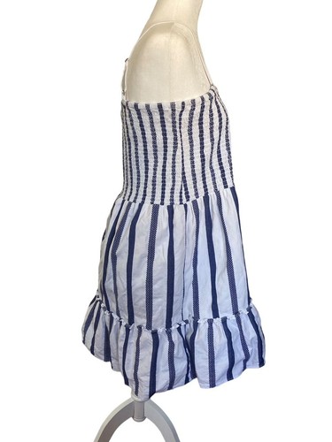 Sail to Sable White Blue Striped Spaghetti Strap Smocked Top Dress Size Large - Picture 5 of 9