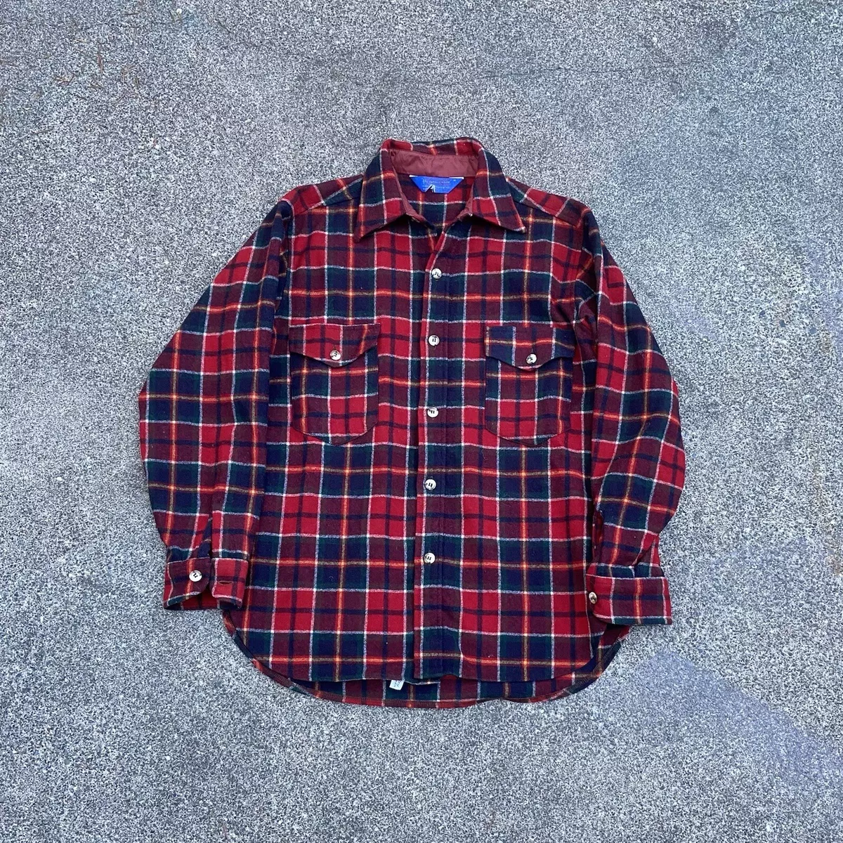 Vintage 70s Pendleton Mens Virgin Wool Button Up Shirt Red Size