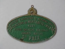 Vintage French Agricultural Horse Green Trophy Plaque, France c. 1961