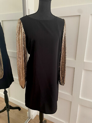 MSK BLACK W/ GOLD OMBRE SEQUIN SHIFT PARTY COCKTAIL DRESS | eBay