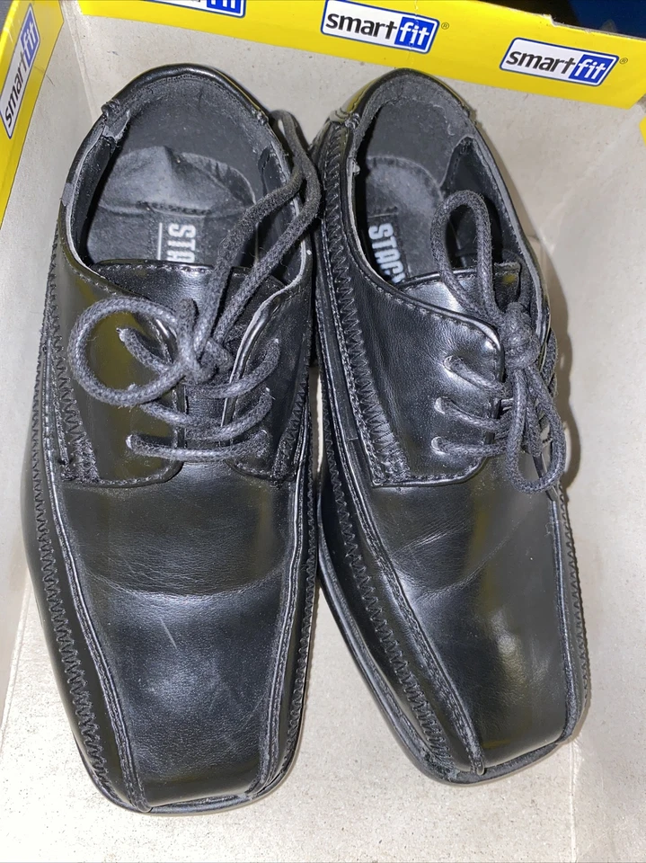 Stacy Adams Toddler Boy 9M Black Dress Shoes Fake Leather Lace Up Shiny - Image 4 of 4