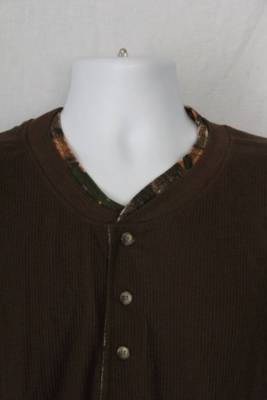 Homme Vintage Henley Shirts Coton T-Shirts à Manches Longues 7 Boutons Casual Chemises Henley pour Homme Col Tunisien Marron XL