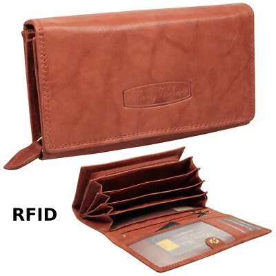 MONEY MAKER klassische Damen Geldbörse Portemonnaie Geldbeutel Echt Leder RFID Rost weich