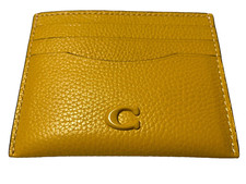 NWT Coach FLAT CARD CASE Sculpted C CC129 Slim YELLOW GOLD Pebbled Leather
