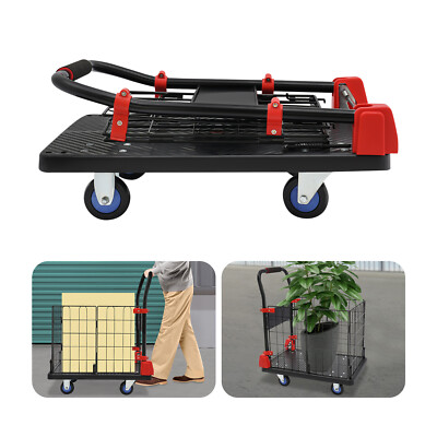 Max 150kg Heavy Hand Truck W/Cage Removable Cage Cart Multipurpose Grocery Cart