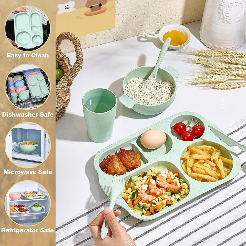 24 Pcs Wheat Straw Dinnerware Set with Plates Bowls Cups Cutlery BPA Free - Image 4 of 4