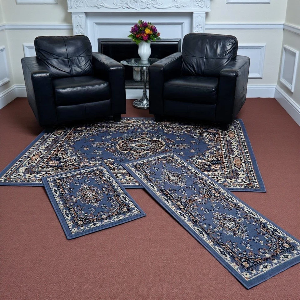 Area Rug Runner Scatter Set Blue/Brown Medallion Design 5 ft. x 7 ft. (3-Piece) - Image 2 of 4