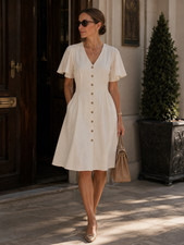 NWD T Tahari Sz 10 Maxi Dress Flutter Sleeve Off White Minimalist Preppy Cute