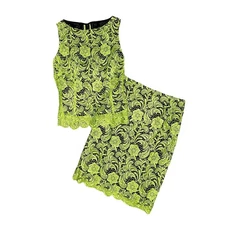 Carlisle 2 Green Floral&Paisley Lace Silk Lined Sleeveless Top Pencil Skirt Set