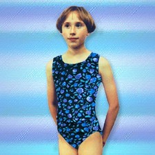 Gymnastics leotard Girls sz CS Child 6 black blue purple floral NEW Bounce ca