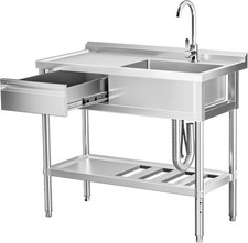 39" 304 Stainless Steel Utility Sink with Faucet Free Standing Single Bowl