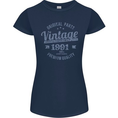 Vintage Jahr 35. Geburtstag 1991 Damen Petite Cut T-Shirt Navy Blau