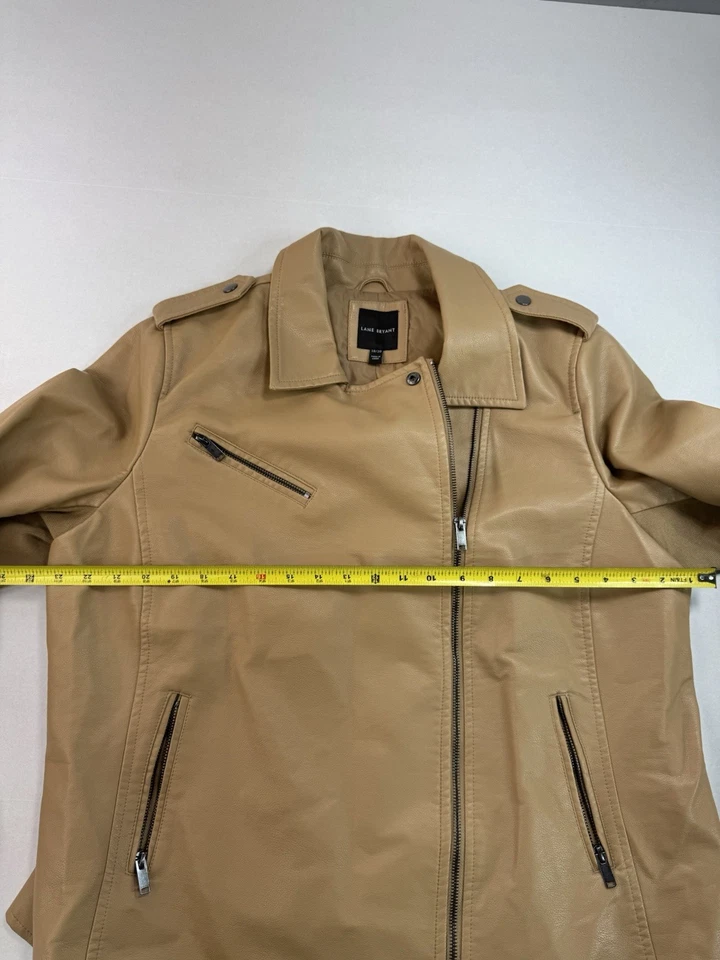 Lane Bryant Jacket Women 18 20 Plus Tan Faux Leather Moto Full Zip Long Sleeve - Image 3 of 4
