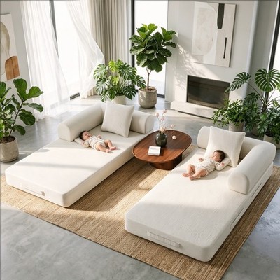 Washable Sofa Bed Couch Sleeper Convertible Pull-Out Floor Bed With Side Pockets
