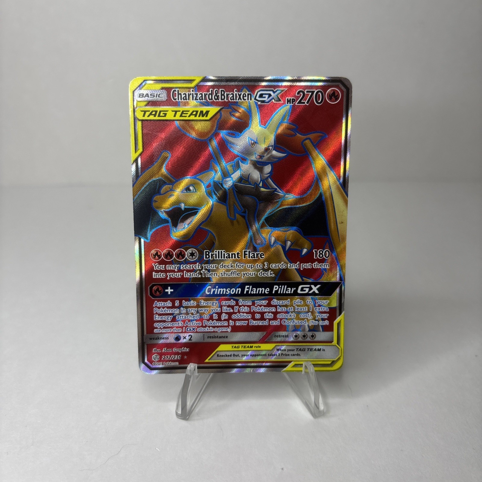 Pokémon Charizard & Braixen GX 212/236 Cosmic Eclipse Ultra Rare Full Art Holo