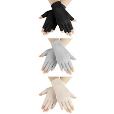 3 Pairs Sun UV Protection Gloves Non Slip Cotton Fingerless Driving Biking Su...