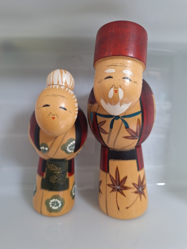 Vintage Koeshi Dolls Grandmother And Grandfather Wood