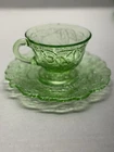 Indiana Green Avocado Sweet Pear Cup And Saucer Uranium Depression Glass