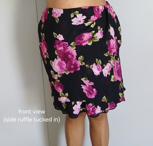 Donna Ricco New York Skirt Womens 16W Black Pink Floral Ruffle Hem Silk-Feel