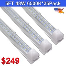 25 Pack 5Ft Led Shop Light Fixture 48W 6500K 6200Lm Clear Integrated Cooler Tube