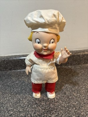 Vintage Campbell's Soup Vinyl Doll Figure w/ Outfit Apron Hat 1940 1950s 10'' USA