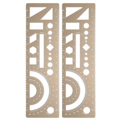 2pcs Multifunctional Geometric Rulers 15cm Metric and SAE Math Ruler Gold