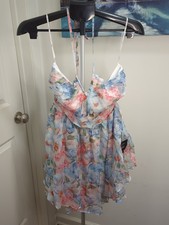 Lulus Floral Print Mini Dress V-Neck Tie Back Short Sleeveless Size M