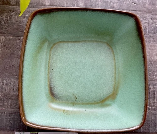 Vintage Frankoma Pottery Prairie Green Square Bowl