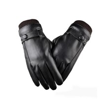 Men's Black PU Leather Gloves - Winter Thin Non-Slip Touchscreen Driving Mittens
