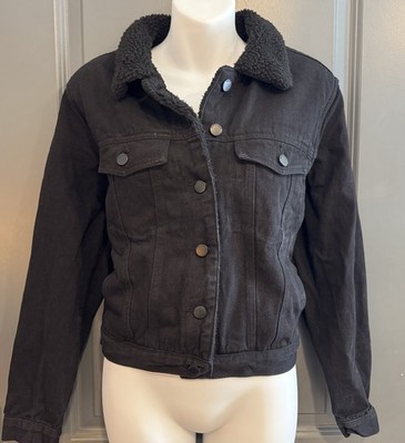 Ashley Vintage Charm Women s Denim Jacket Size Medium Black Button Up Pockets