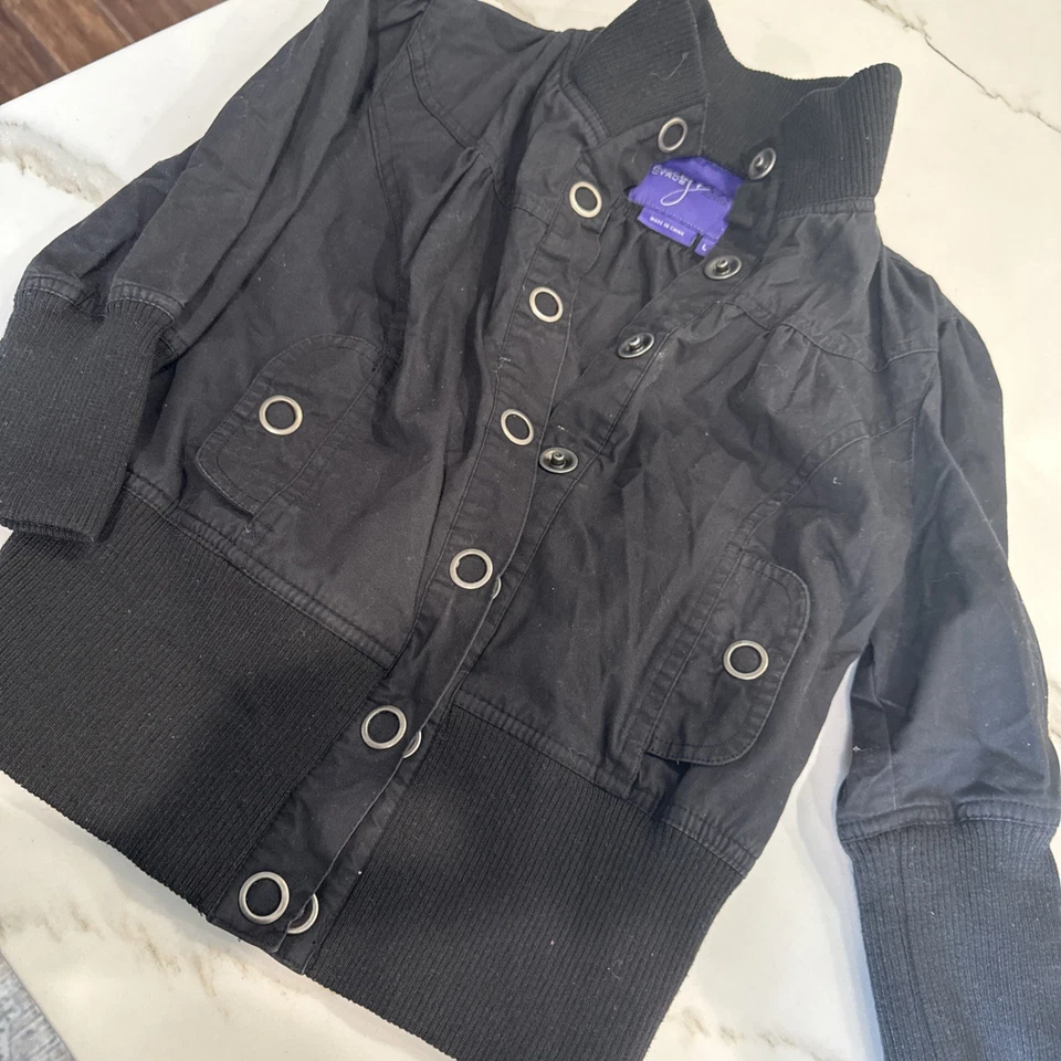 Miley Cyrus MAXazria Girl Jacket Purple Snap Front Pockets Band Sleeves Large - Image 2 of 3