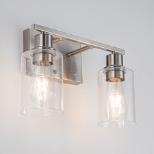 Brushed Nickel Bathroom Light Fixtures, 2-Light Vanity Light with Clear Glass