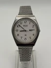 Vintage Seiko SQ Men 8223-8029 Day Date Silver Tone Quartz 36mm White Dial Watch