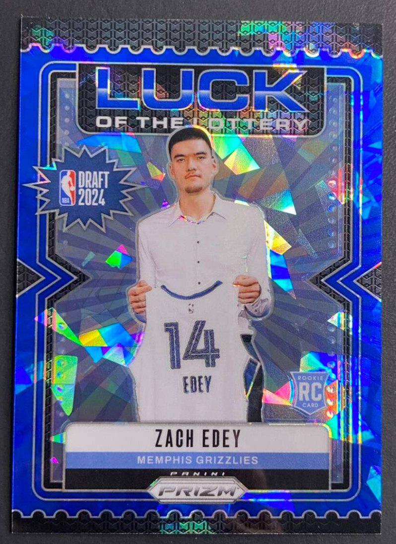 Zach Edey 2024-25 Panini Prizm 112/125 Blue Cracked Ice Luck Of The Lottery RC