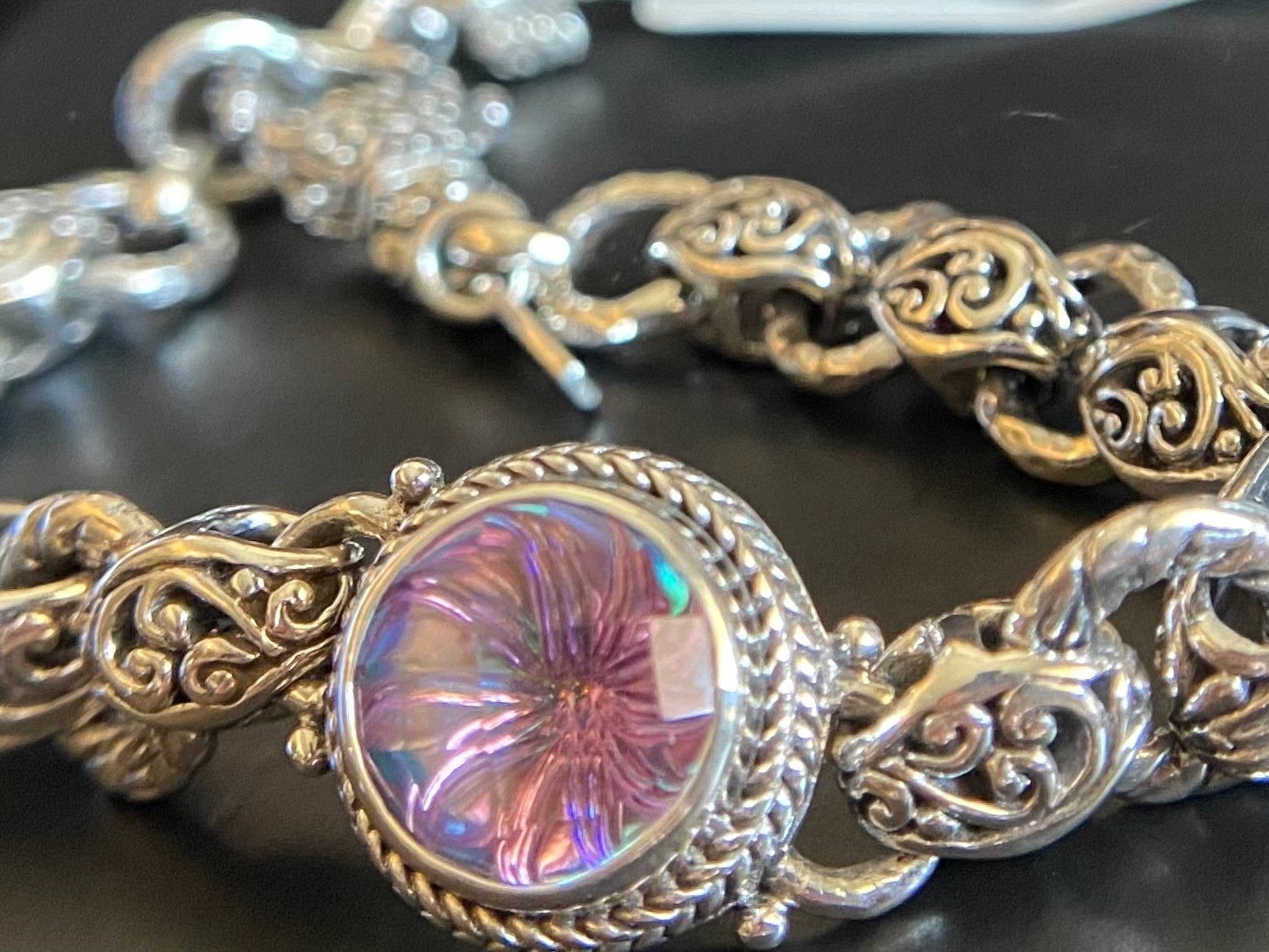 Sarda,Bali Handcrafted,Top Quality Sterling & Quartz Link Bracelet-Lobster Close