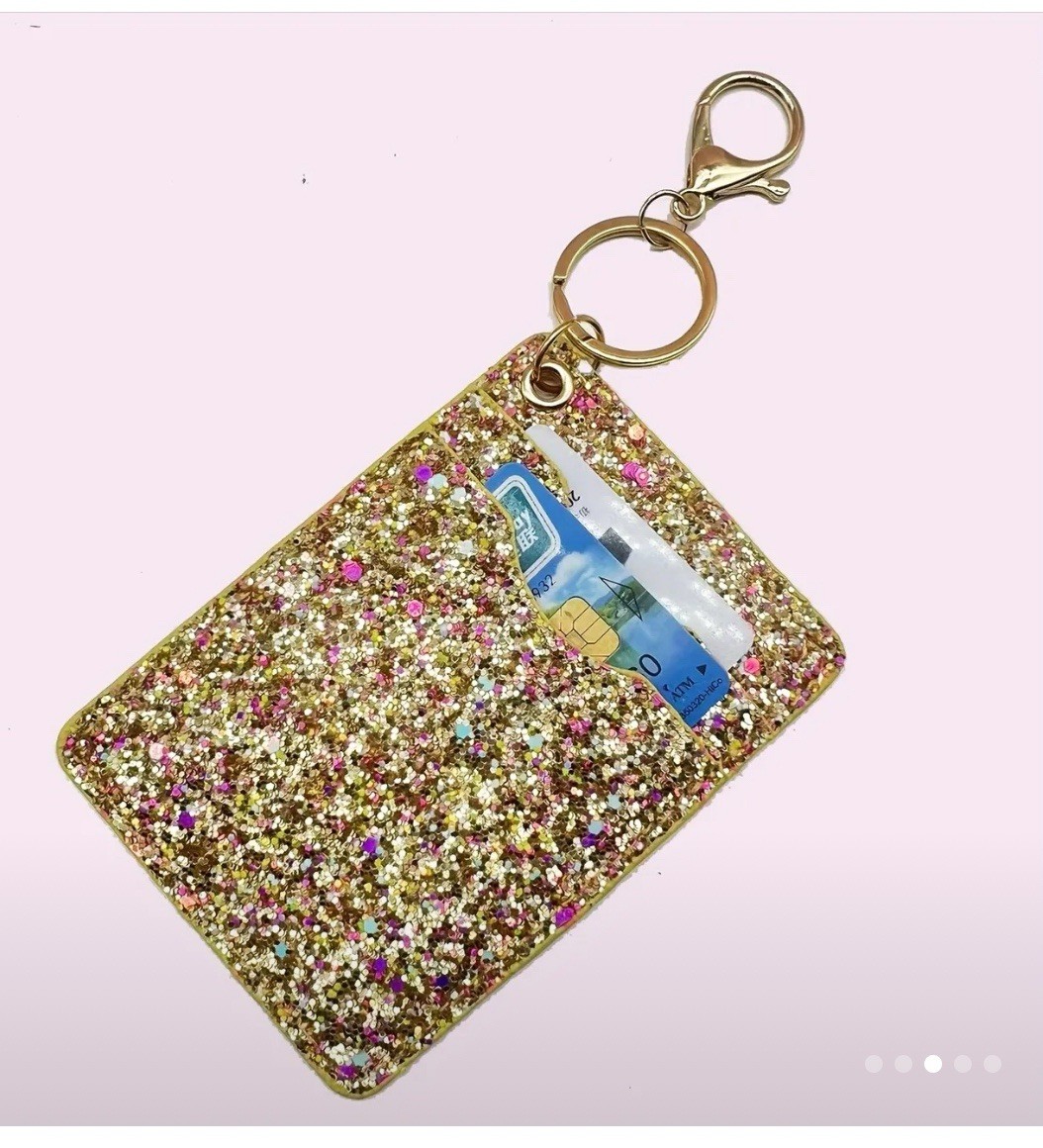 Glitter Card Holder with Keychain for Wallets & Keys-image
