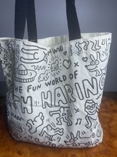Women s White Black Graphic Print Tote Bag, Double Handles, Art Theme
