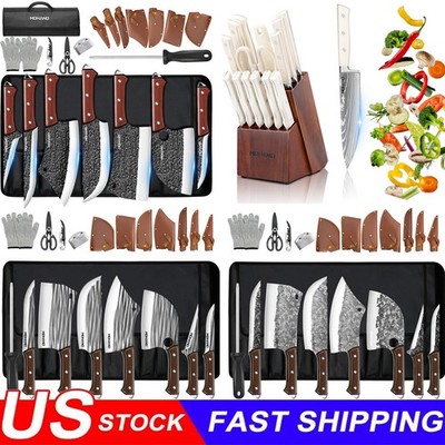 14 Pieces Butcher Knife Set Japanese Meat Cutting Knife Hand Forged Bone Cleaver
