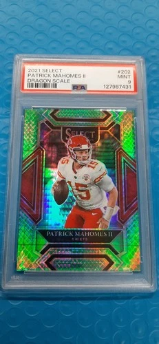 2021 Panini Select Patrick Mahomes #202 Dragon Scale Prizm Club Level /89 PSA 9