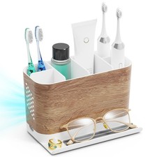 Bathroom Organizers and Storage 6 Slots Wood Grain Toothbrush Holders with Ho...
