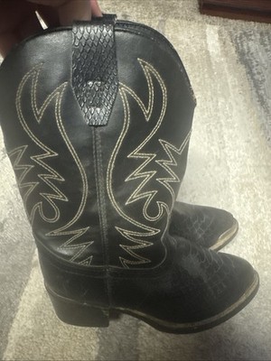 Imported Honchos Boots Black Exotic Leather With Silver Toe Plates Size 7