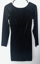 Express Women’s Black Glitter Polka Dots Backless Bow Long Sleeve Dress Size XS