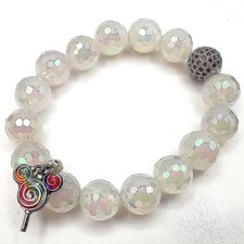 Vintage 90s Iridescent Beaded Stretch Bracelet Lollipop Charm Red Rhinestone