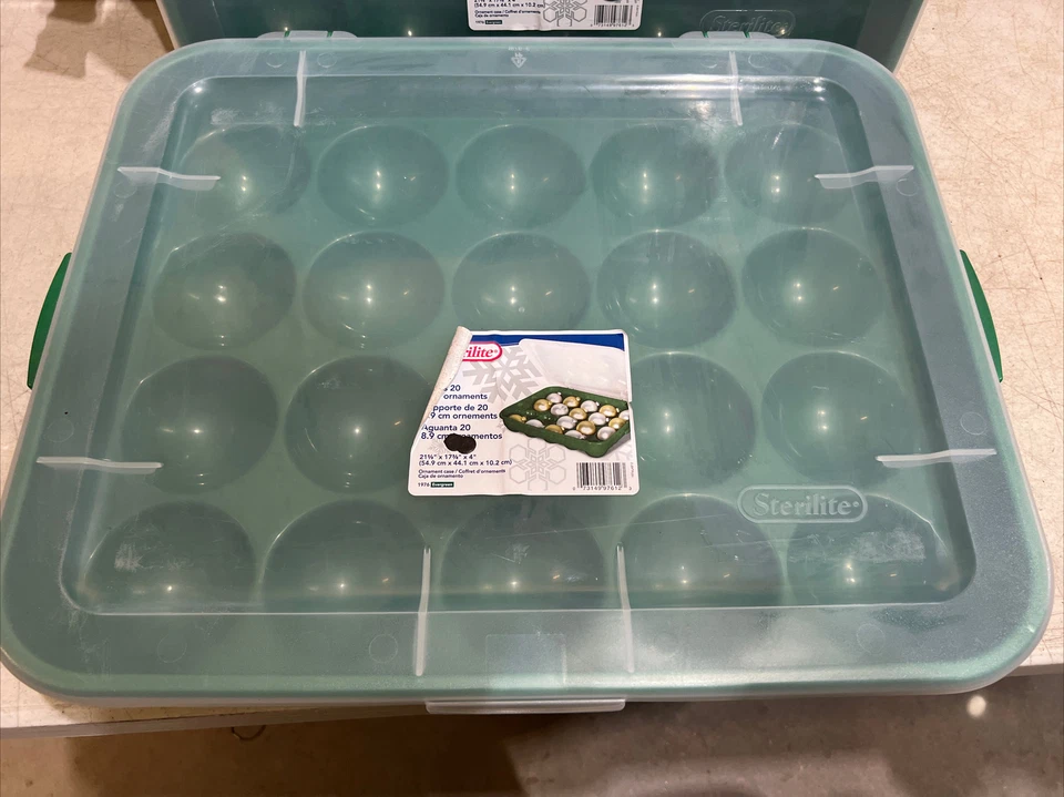 2 x Sterilite 20 Compartment Christmas Holiday Ornament Box Storage Case Green - Image 2 of 4