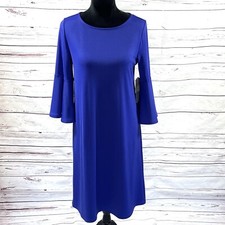 Kasper Dress Women’s Small Blue Sheath Knit Bell Sleeves Round Neck