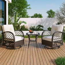 Patio Swivel Rocker Chair Furniture Coffee Table Rattan Outdoor Conversation Set