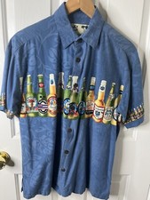 KOKO ISLAND MENS CLASSIC SHIRT Blue SHORT SLEEVE BUTTON BEER ALOHA USA Made M