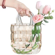 Unique Purse Vase for Flowers,11'' Handmade Thicken Bubbled Glass Bag Vases w...