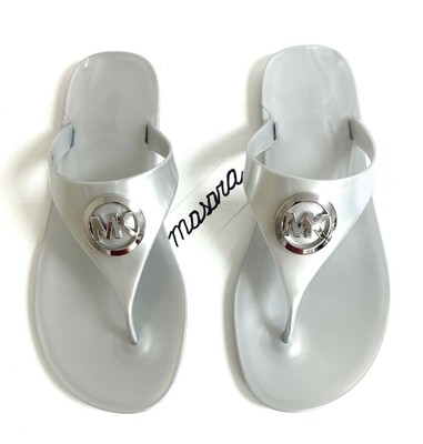 Women MK Michael Kors Lillie Jelly Thong Flat Slide Sandals PVC Silver | eBay